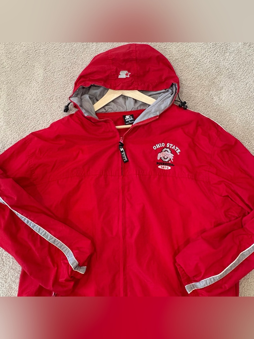 Ohio State Buckeyes Team Starter Zip Up Hood Jacket Rain Coat Men XL Football - Picture 10 of 16